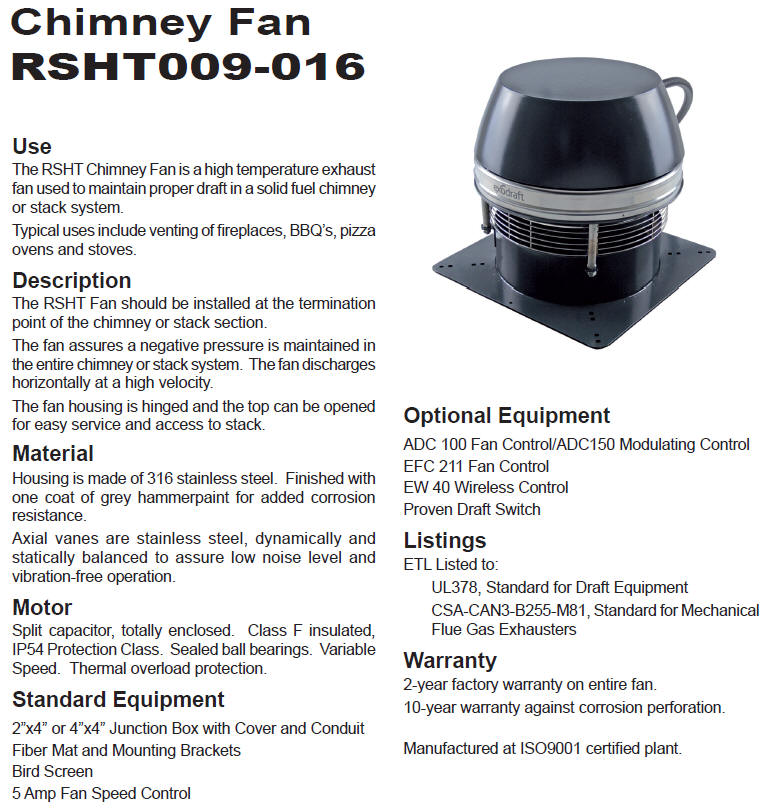 Enervex RSHT 14 Chimney Fan Draft Inducer Fireplace High Temperature  Exhaust Fan